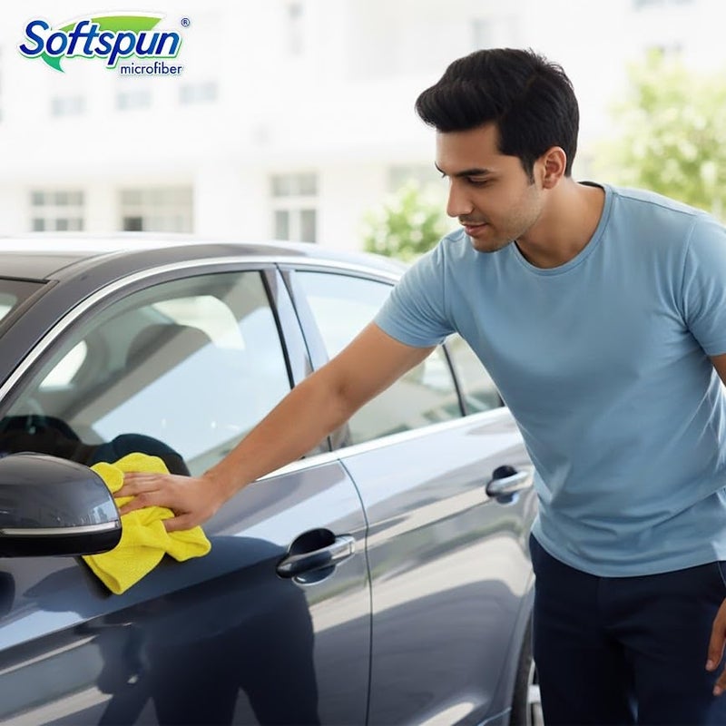 SOFTSPUN Microfiber Cloth - 4 pcs - 40x40 cms - 340 GSM Multicolor! Thick Lint & Streak-Free Multipurpose Cloths - Automotive Microfibre Towels for Car Bike Cleaning Polishing Washing & Detailing.… - Image 4