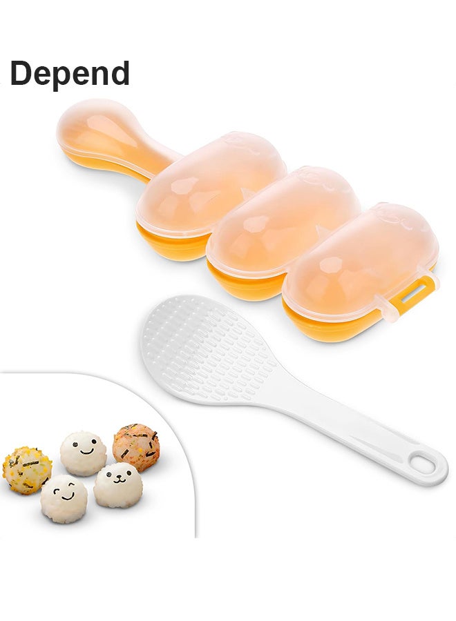 مجموعة قوالب كرات الأرز مع ملعقة - قوالب أرز لزجة يمكنك صنعها بنفسك، أداة مطبخ قالب كرات كبيرة مع مغرفة أرز صغيرة - صانع كرات هزازة الأرز للأطفال - Image 1