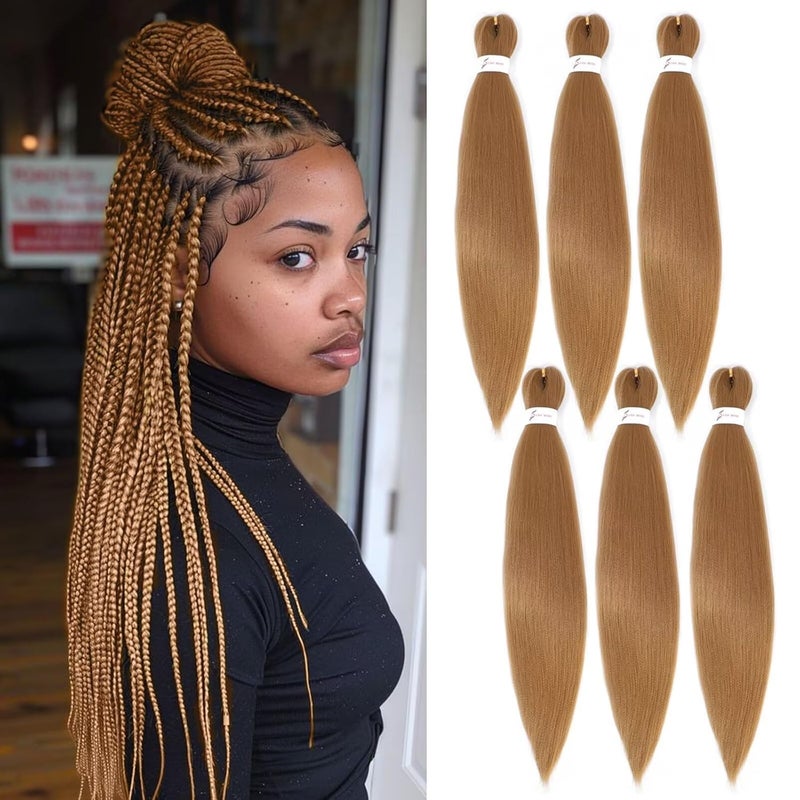 Prestretched braiding hair 18 Inch 6 Packs Honey Blonde Braiding Hair Pre Stretched Professional Synthetic Braids Hair Extension Itch Free Hot Water Setting Yaki Texture 27 18inch