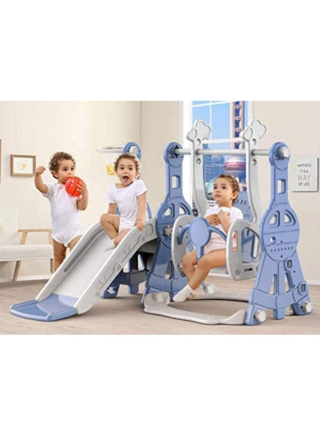 Rainbow Toys RBW TOYS Toddler Freestanding Slides Mini Multi-Function Slide and Swing Playset Plastic Toy Infants Playground Basketball Hoop Blue Slide For Kids  - Image 3