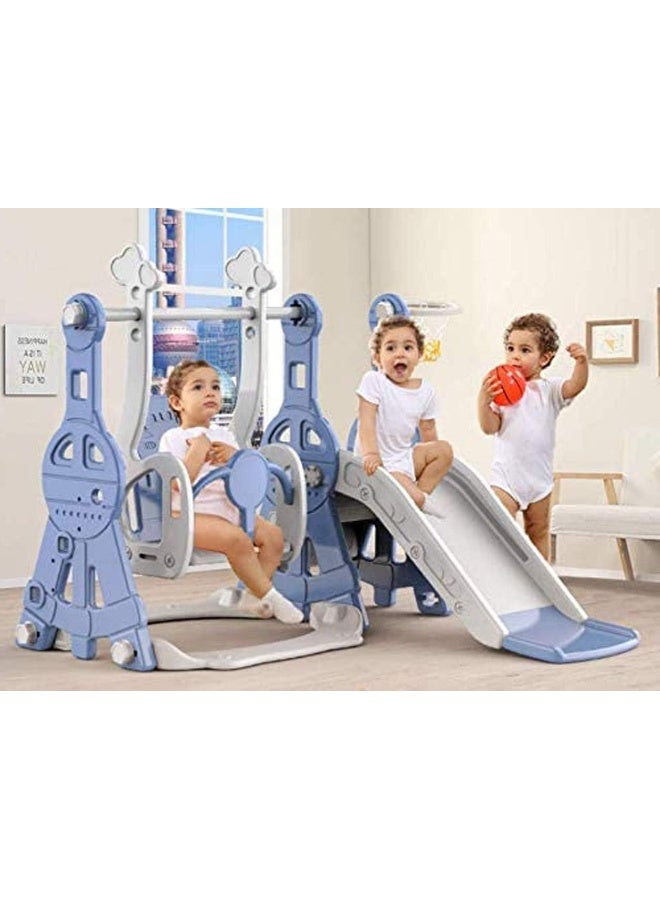 Rainbow Toys RBW TOYS Toddler Freestanding Slides Mini Multi-Function Slide and Swing Playset Plastic Toy Infants Playground Basketball Hoop Blue Slide For Kids  - Image 4