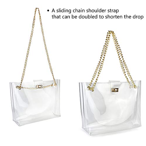 Hoxis Multifunction Clear Chain Tote with Turn Lock Womens Shoulder Handbag (Smoke Gray) - Image 5