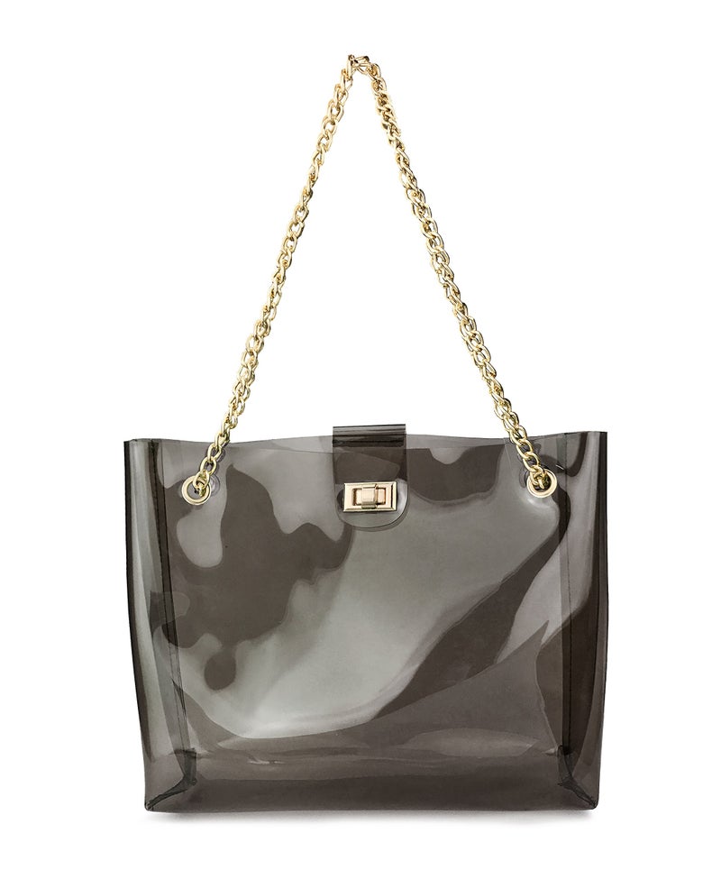 Hoxis Multifunction Clear Chain Tote with Turn Lock Womens Shoulder Handbag (Smoke Gray) - Image 1