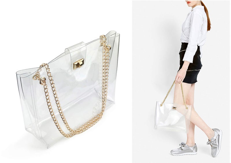 Hoxis Multifunction Clear Chain Tote with Turn Lock Womens Shoulder Handbag (Smoke Gray) - Image 2