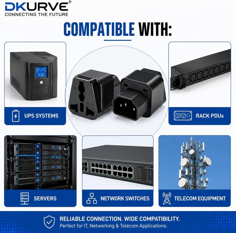 DKURVE Ups C14 to Universal Female Socket Power Adapter AC Plug - 2 Pieces - Image 4