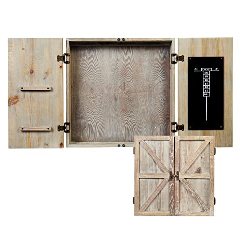 American Legend Barnwood Dartboard Cabinet with Wheat Finished Barn Style Doors - Dartboard Not Included - Image 1
