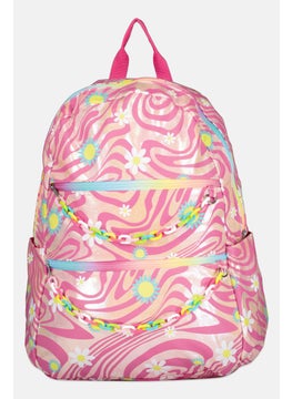 Women Allover Printed Backpack, Pink Combo