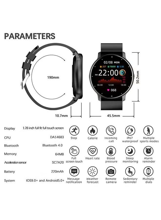 RollsTimi  Men's And Women's Smartwatches, Fitness Trackers And Heart Rate, Blood Pressure, Blood Oxygen, Sleep Monitor IP67 Waterproof 1.28" Full Touch Screen Fashion Sports Watch Android IOS, RT-ZL02Pro Black - Image 5