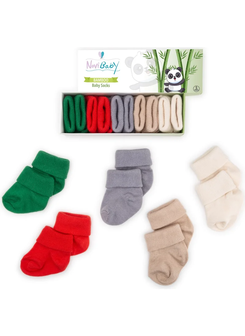 Novibaby 5-Piece Bamboo Newborn Baby Socks I Winter I 0-6 Months