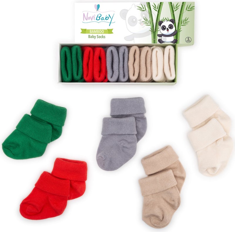 Novibaby 5-Piece Bamboo Newborn Baby Socks I Winter I 0-6 Months  - Image 1