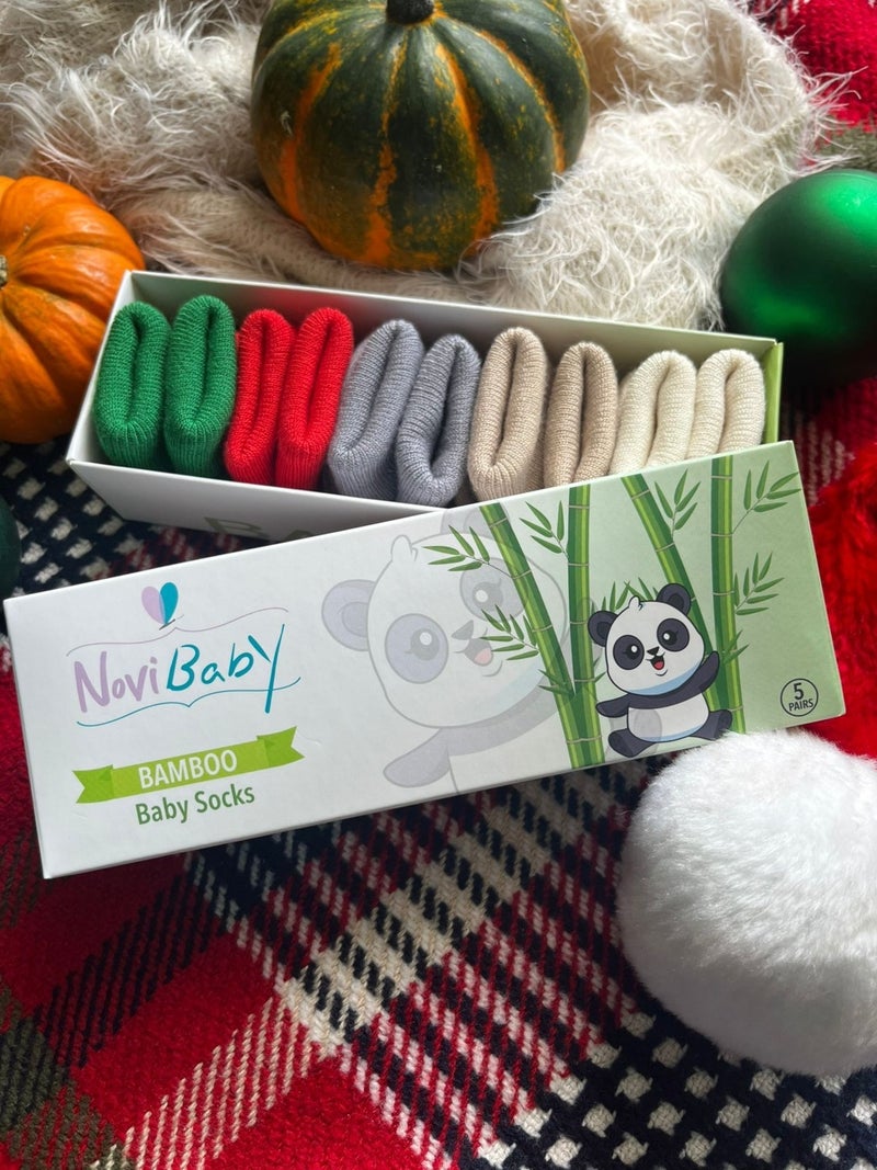Novibaby 5-Piece Bamboo Newborn Baby Socks I Winter I 0-6 Months  - Image 5