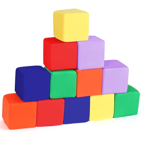 FUBOTRAD Foam Pit Blocks with Cover Foam Padding Sponge Pit Cubes Sponge Blocks for Amusement Park Gymnastics Freerunning and Parkour Courses 12PCS 5 x 5 x 5 YellowGreenBlueRedPurpleOrange - Image 1