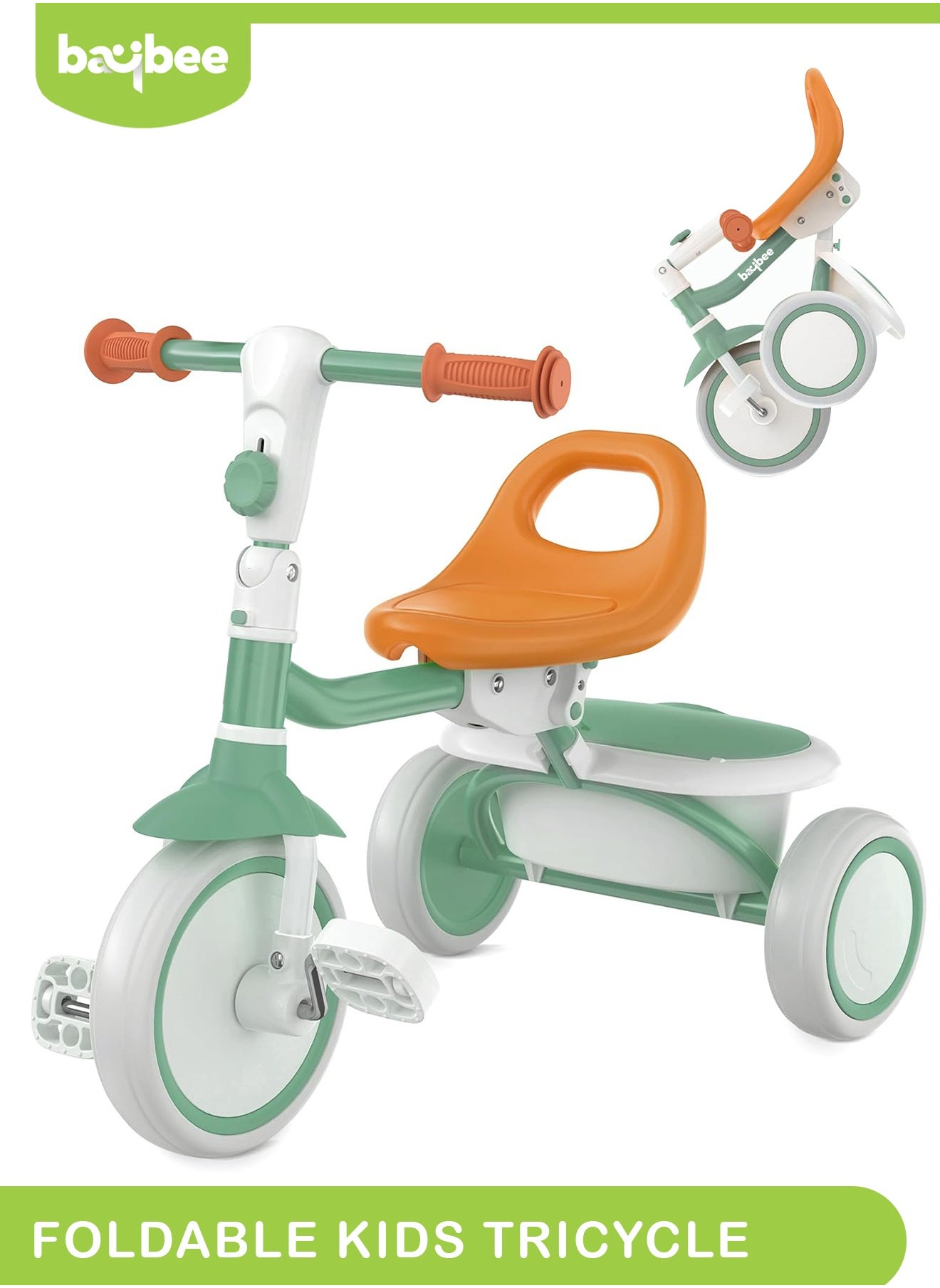 Foldable 2 in 1 Tricycle for Kids Baby Smart Plug & Play Kids Tricycle Cycle with Rear Storage Basket & Bel3 Wheels Tricycle Bicycle Baby Tricycle Cycle for Kids 2 to 5 Years Boy Girl Green 