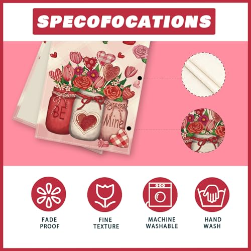 XCHI Roses Flowers Love Hearts Vase Valentine’s Day Table Runner Table Decoration for Party Home Kitchen Dining Dinner Holiday Decor 13x72 Inch - Image 5