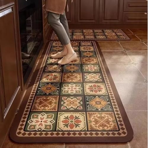 Proxin Rubber Anti Fatigue Kitchen Rug Sets 2 Piece Non Slip Kitchen Mats for Floor Cushioned Kitchen Rugs and Mats Waterproof Comfort Standing Mat Runner for Kitchen (Multicolour 1) - Image 1