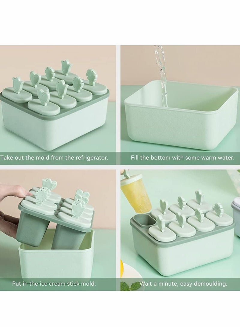 SYOSI Ice Lolly Moulds, Green Cream Mould, One Round and Square with Lid, Food Grade Pop Maker for Kids Adults to DIY ( 2 Pcs )  - Image 5