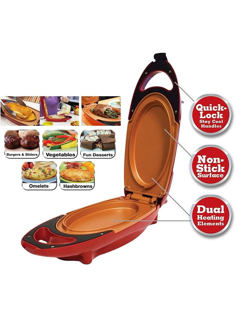 Red Copper 5 Minute Chef Omelette Pan Non Stick Omlette Maker Egg Cooker That Will Cook Paninis Pancakes Your Favourite Meals in 5 Minutes or Less Easy Clean Grill Plate - Image 2