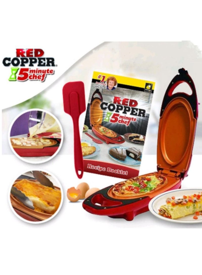 Red Copper 5 Minute Chef Omelette Pan Non Stick Omlette Maker Egg Cooker That Will Cook Paninis Pancakes Your Favourite Meals in 5 Minutes or Less Easy Clean Grill Plate - Image 1