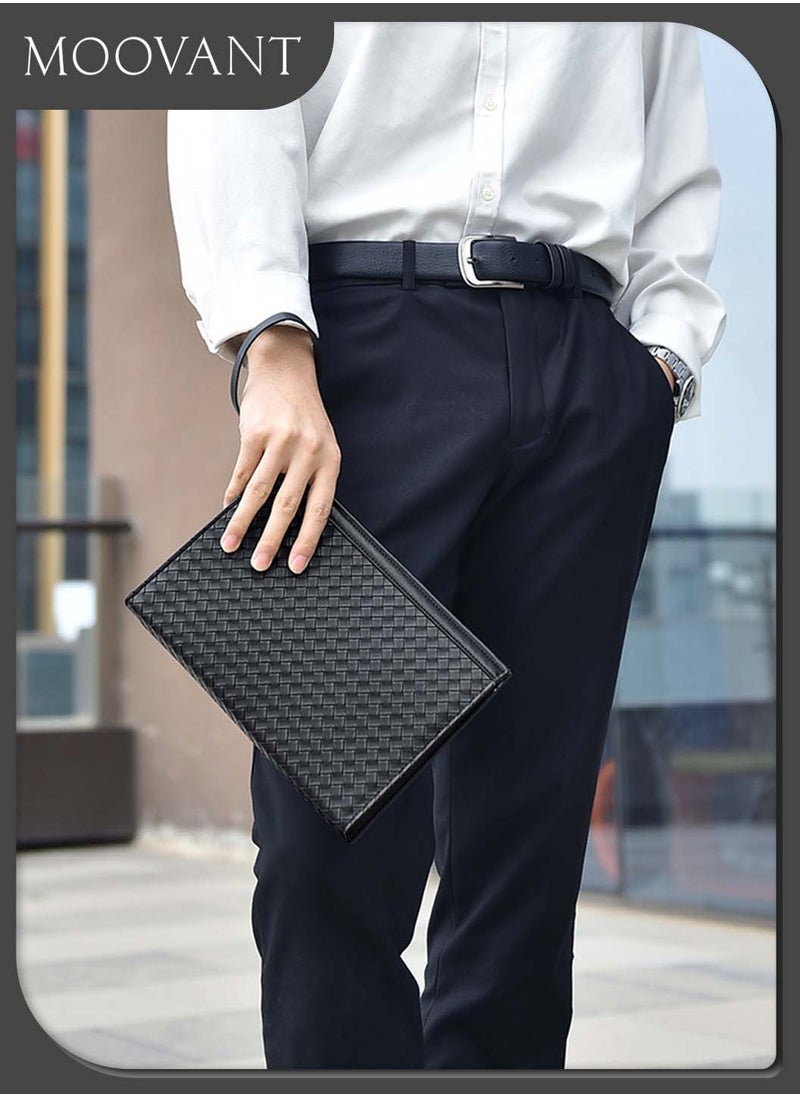 Moovant Clutch Bag for Men, New Portable Handbag, Fashion Envelope Bag, Large Capacity, Business, Casual, Woven Men's Purse, Black  - Image 3