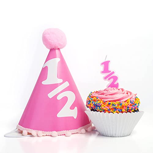 Over The Line Half Birthday Party Pack Decorations: Comes in Baby Blue or Ultra Pink (1/2 Candle, 1/2 Balloons, 1/2 Hat and 1/2 Banners) (Pink) - Image 5