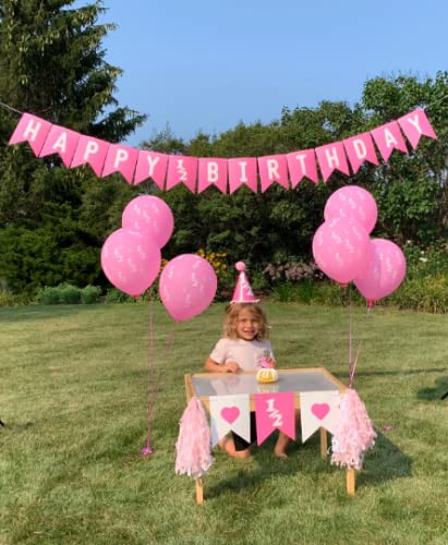 Over The Line Half Birthday Party Pack Decorations: Comes in Baby Blue or Ultra Pink (1/2 Candle, 1/2 Balloons, 1/2 Hat and 1/2 Banners) (Pink) - Image 2