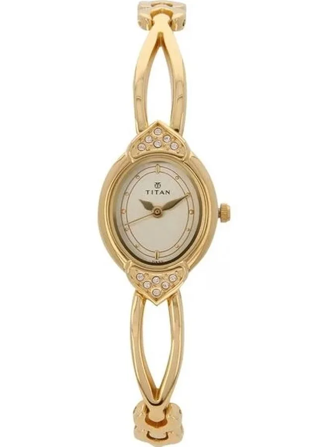 TITAN Women's Analog Display Watch With Gold Metal Strap - 2468YM04