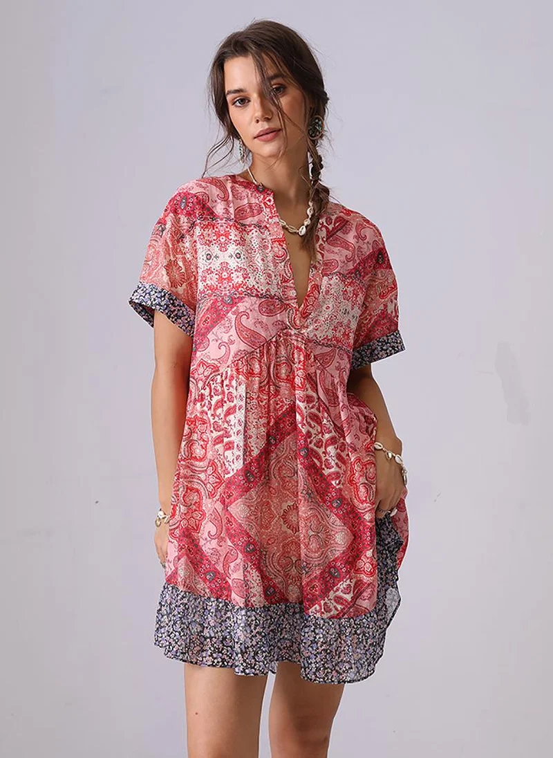 YUNIQEE Red A-Line V-Neck Above Knee Dress