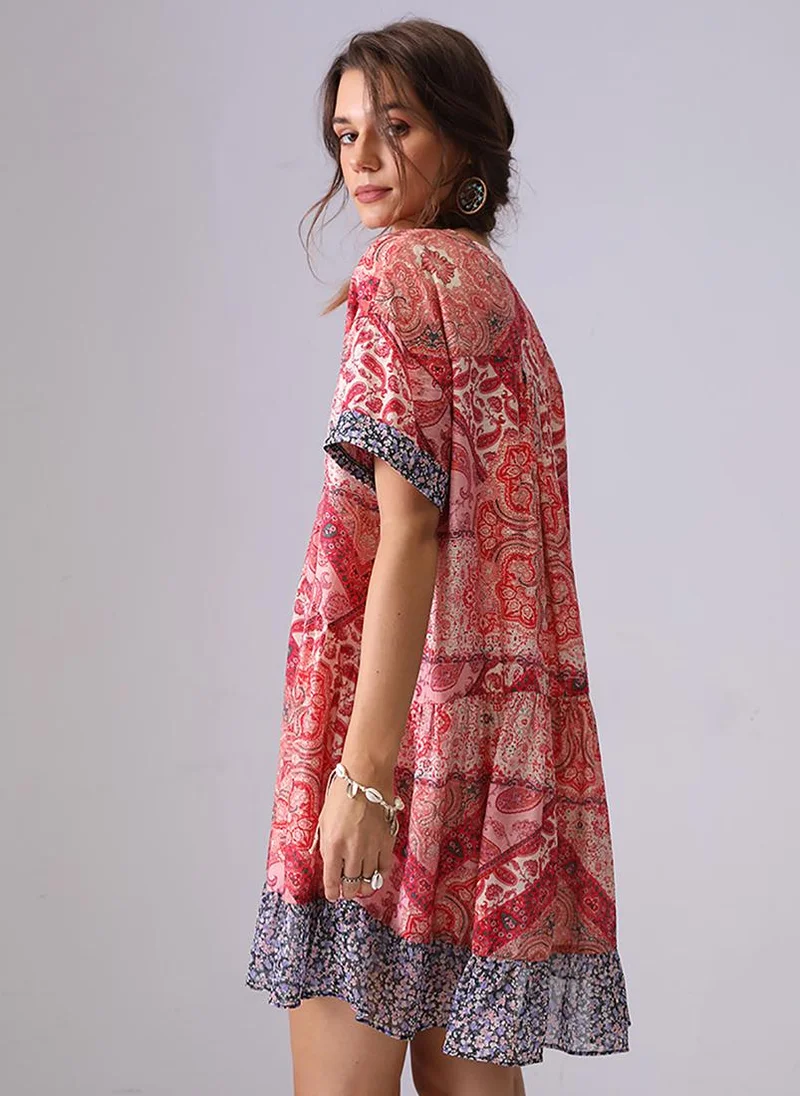 YUNIQEE Red A-Line V-Neck Above Knee Dress