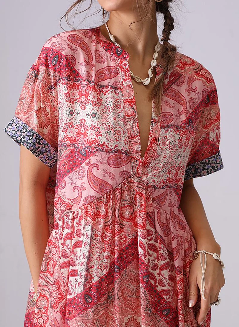 YUNIQEE Red A-Line V-Neck Above Knee Dress