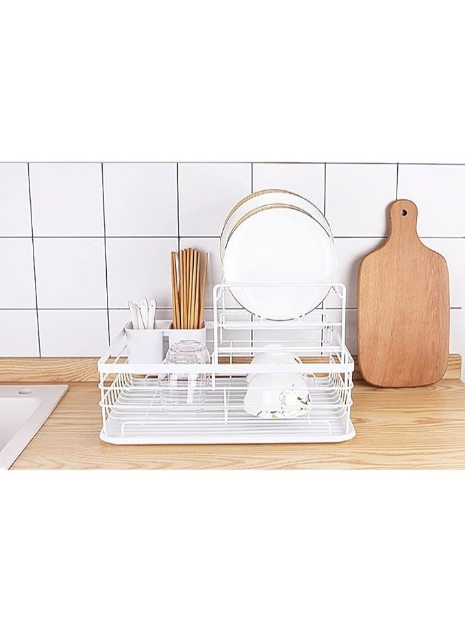 Generic QMYME Dish Drying Rack, Bowl Storage Rack Plate Organizer Counter Rustproof Dish Storage with Cutlery Holder, Removable Drainer Tray(black)  - Image 5