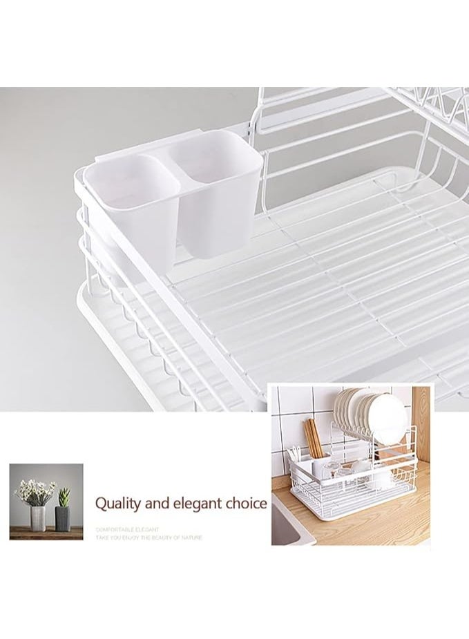 Generic QMYME Dish Drying Rack, Bowl Storage Rack Plate Organizer Counter Rustproof Dish Storage with Cutlery Holder, Removable Drainer Tray(black)  - Image 4