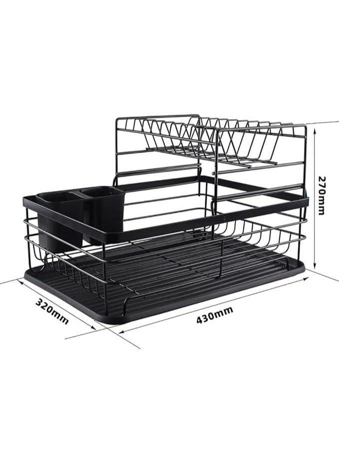 Generic QMYME Dish Drying Rack, Bowl Storage Rack Plate Organizer Counter Rustproof Dish Storage with Cutlery Holder, Removable Drainer Tray(black)  - Image 2