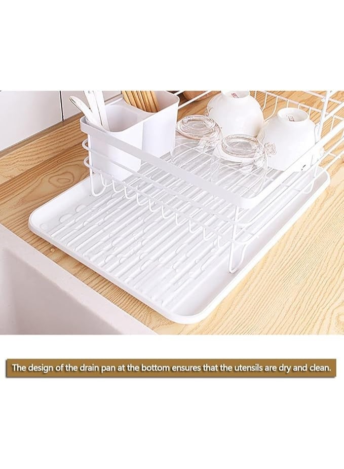 Generic QMYME Dish Drying Rack, Bowl Storage Rack Plate Organizer Counter Rustproof Dish Storage with Cutlery Holder, Removable Drainer Tray(black)  - Image 3
