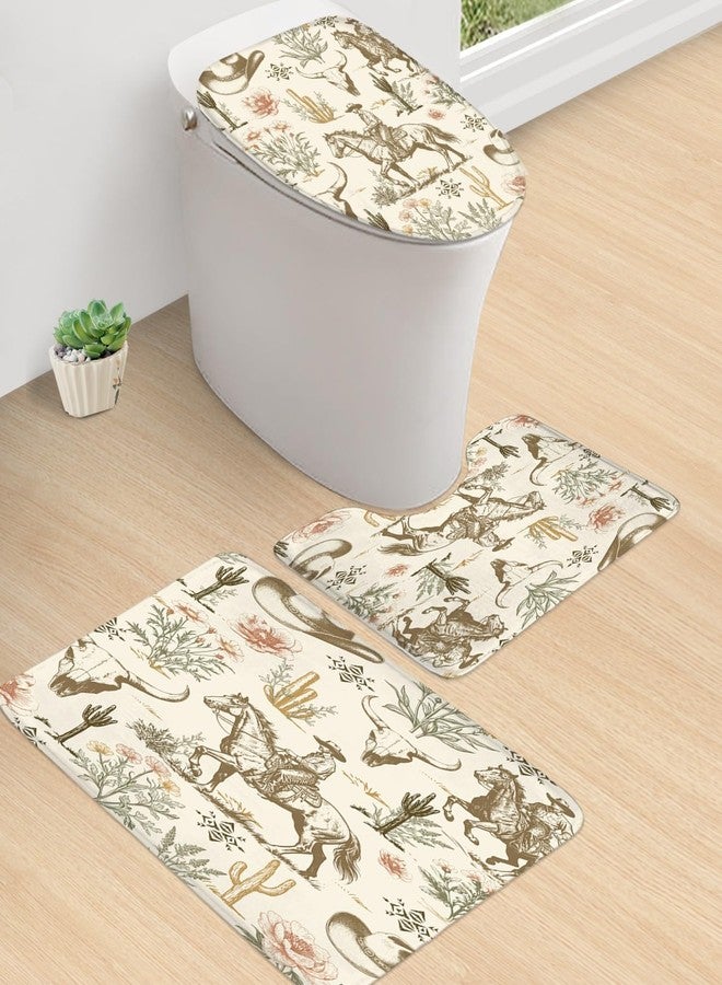 AMBZEK Western Cow Skull 4Pcs Shower Curtain Sets 72Wx72L Inch Rustic Vintage Coloful Wildflower Retro Tribal Cactus Artwork Cloth Fabric Waterproof Polyester Bathroom Decor Set with 12 Pack Hooks - Image 2