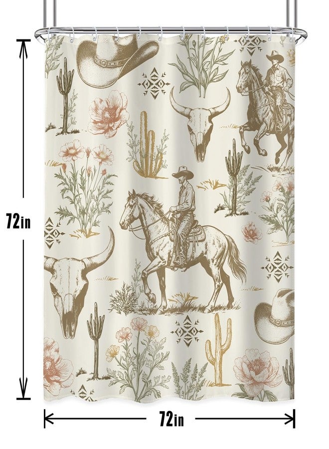 AMBZEK Western Cow Skull 4Pcs Shower Curtain Sets 72Wx72L Inch Rustic Vintage Coloful Wildflower Retro Tribal Cactus Artwork Cloth Fabric Waterproof Polyester Bathroom Decor Set with 12 Pack Hooks - Image 4