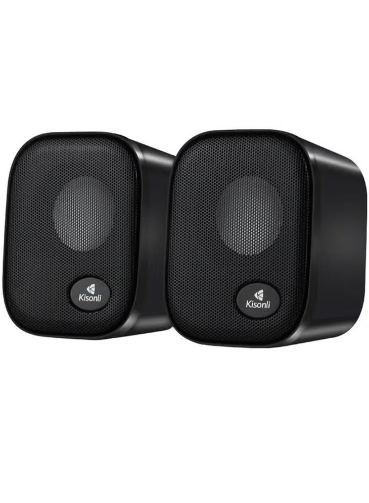KISONLI KS10 USB + AUX 3.5MM Speaker for Computer, LAPTOP 3 WATT PER SPEAKER  WITH MODERN ERGONOMIC DESIGN PERFECT FOR YOUR COMPUTER  SETUP