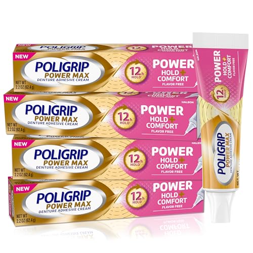Poligrip Denture Adhesive, Power Max Hold Plus Comfort Denture Adhesive Cream, 2.2 Ounces (Pack of 4) - Image 1
