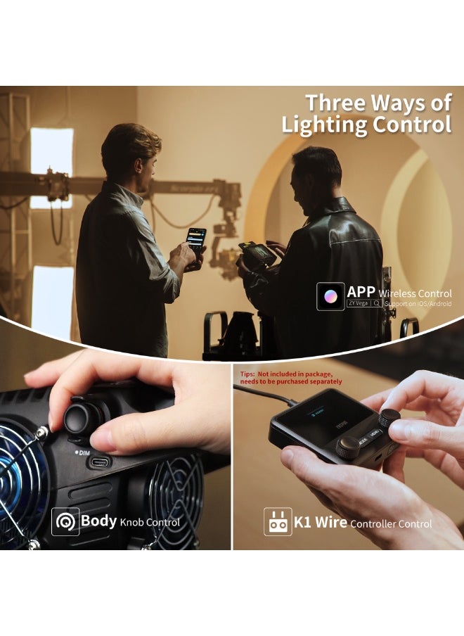 ZHIYUN MOLUS B200 200W COB LED Video Light [Official] 2700K-6500K CRI 96+ TLCI 96+ 39990 Lux/1M App Control 13 Scene Effects Bowens Mount Silent Continuous Output Lighting for Photography Studio Light
