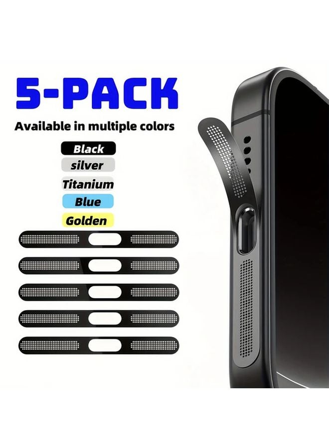 5pcs Silvery Metal Dust Plugs Protective Mesh Sticker for iPhone 13 14 15 16 Charging Port Speaker - Image 2