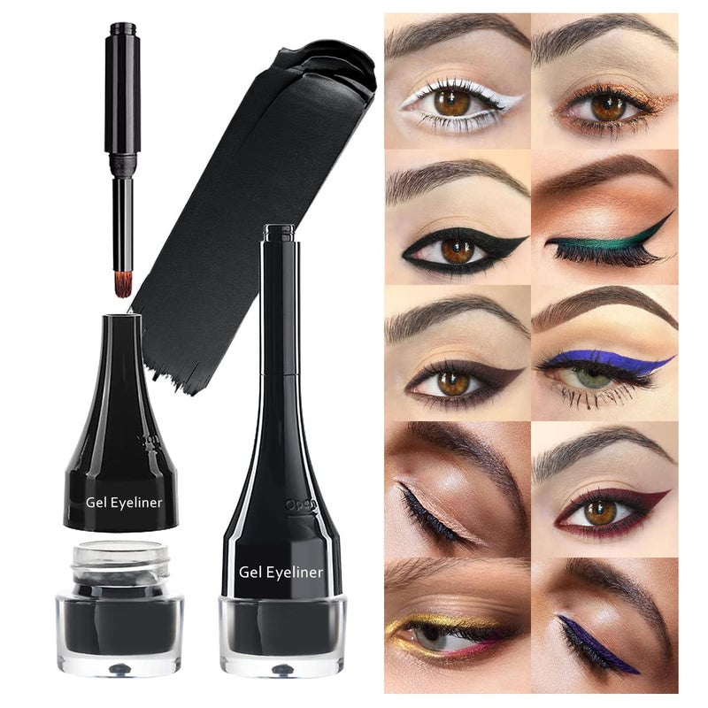 LSxia 2-in-1 Gel Eyeliner Set, Tattoo Eyeliner Waterproof Smudge Proof Gel Cream Eye liner Pot with Brush, High Pigment Eye Makeup for Women (Black) - Image 1