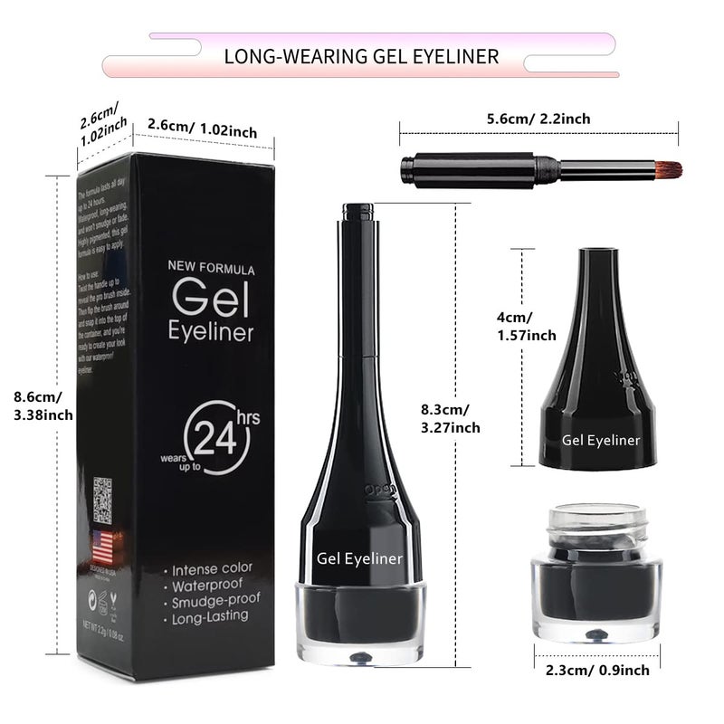 LSxia 2-in-1 Gel Eyeliner Set, Tattoo Eyeliner Waterproof Smudge Proof Gel Cream Eye liner Pot with Brush, High Pigment Eye Makeup for Women (Black) - Image 2