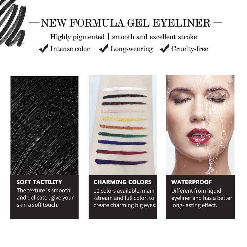 LSxia 2-in-1 Gel Eyeliner Set, Tattoo Eyeliner Waterproof Smudge Proof Gel Cream Eye liner Pot with Brush, High Pigment Eye Makeup for Women (Black) - Image 5