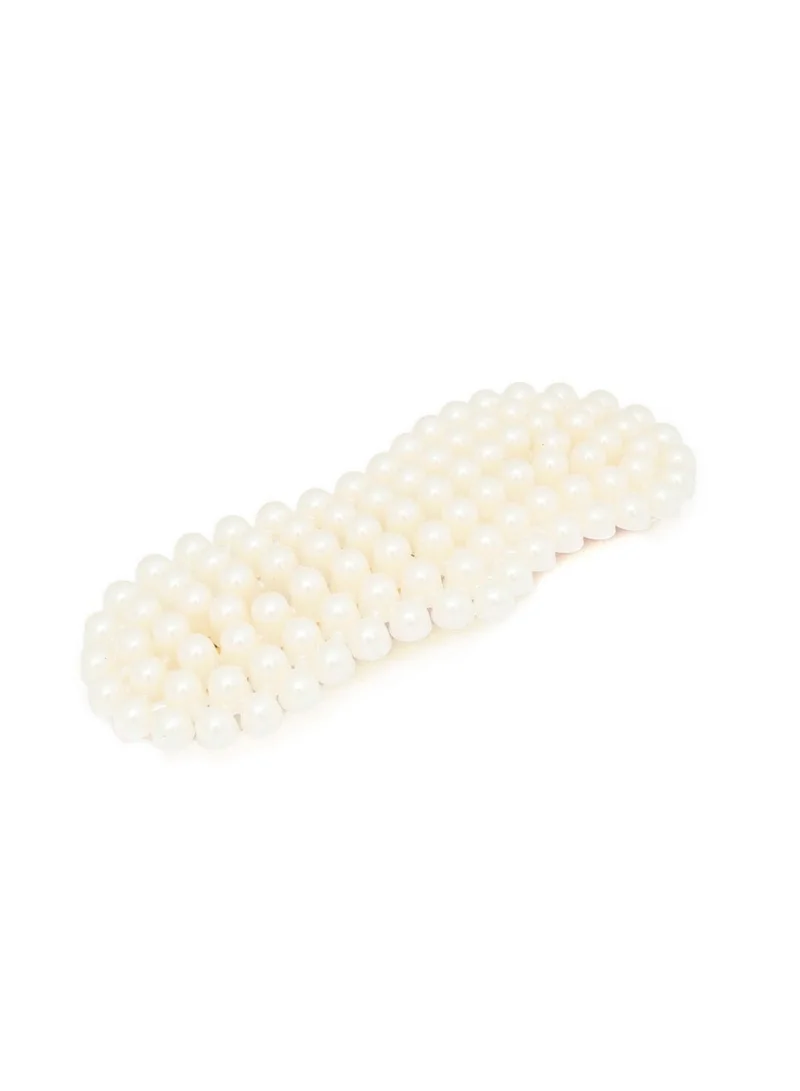 Priyaasi Women White Beaded Heart Shaped Tic Tac Hair Clip