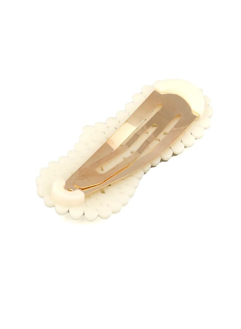 Priyaasi Women White Beaded Heart Shaped Tic Tac Hair Clip