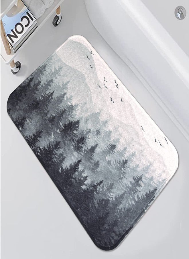 Accnicc Black Misty Forest Small Bathroom Rugs Mat Nature Tree Mountain Bath Rug Water Absorbent Non Slip Shower Mat Memory Foam Bath Mats for Bathroom Decor (Black, 24'' × 16'') - Image 1