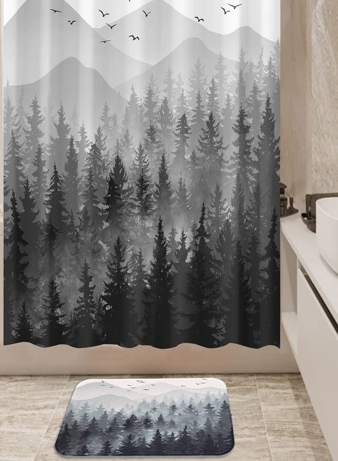 Accnicc Black Misty Forest Small Bathroom Rugs Mat Nature Tree Mountain Bath Rug Water Absorbent Non Slip Shower Mat Memory Foam Bath Mats for Bathroom Decor (Black, 24'' × 16'') - Image 3