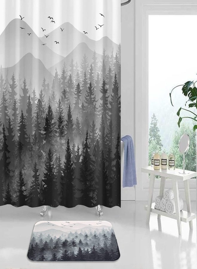 Accnicc Black Misty Forest Small Bathroom Rugs Mat Nature Tree Mountain Bath Rug Water Absorbent Non Slip Shower Mat Memory Foam Bath Mats for Bathroom Decor (Black, 24'' × 16'') - Image 4