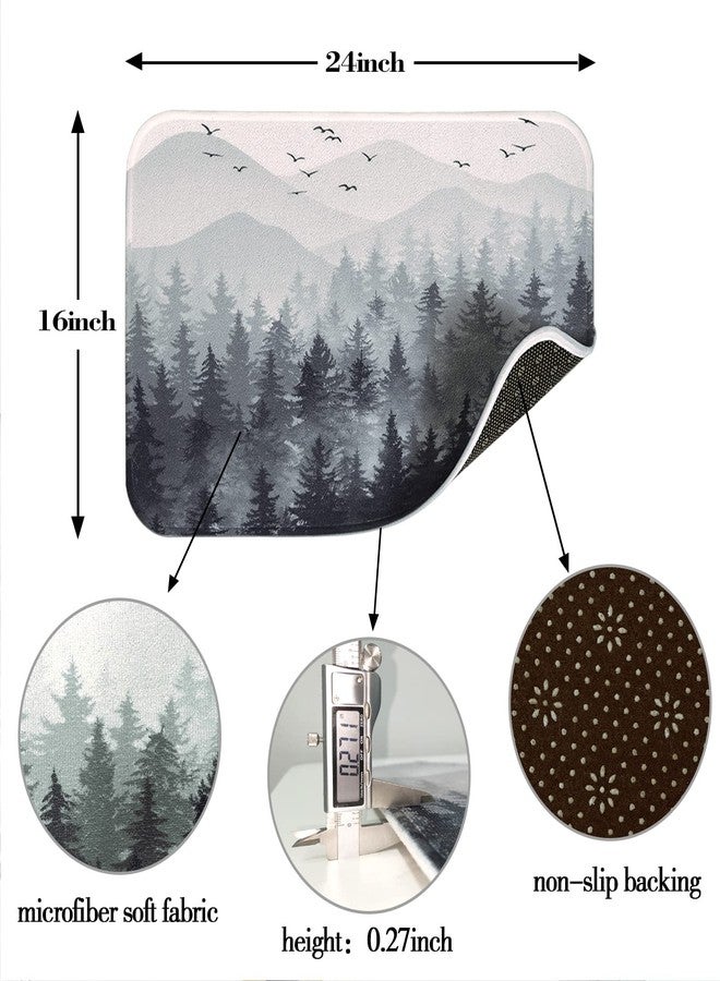 Accnicc Black Misty Forest Small Bathroom Rugs Mat Nature Tree Mountain Bath Rug Water Absorbent Non Slip Shower Mat Memory Foam Bath Mats for Bathroom Decor (Black, 24'' × 16'') - Image 5
