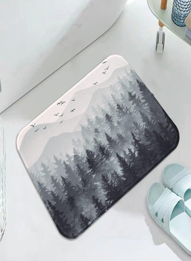 Accnicc Black Misty Forest Small Bathroom Rugs Mat Nature Tree Mountain Bath Rug Water Absorbent Non Slip Shower Mat Memory Foam Bath Mats for Bathroom Decor (Black, 24'' × 16'') - Image 2