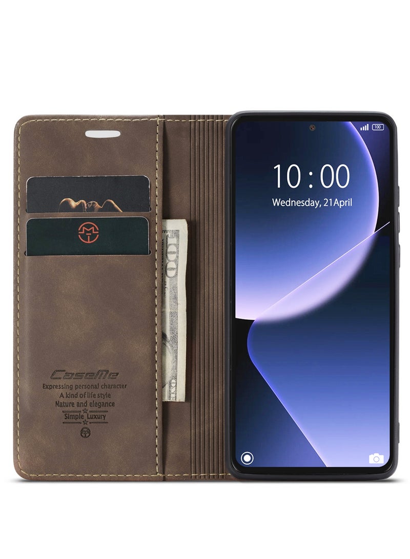 كيس مي جراب جلدي جراب حماية قابل للطي مع مسند مغناطيسي وفتحات للبطاقات شاومي 13 تي/13 تي برو - كافيه - Image 4